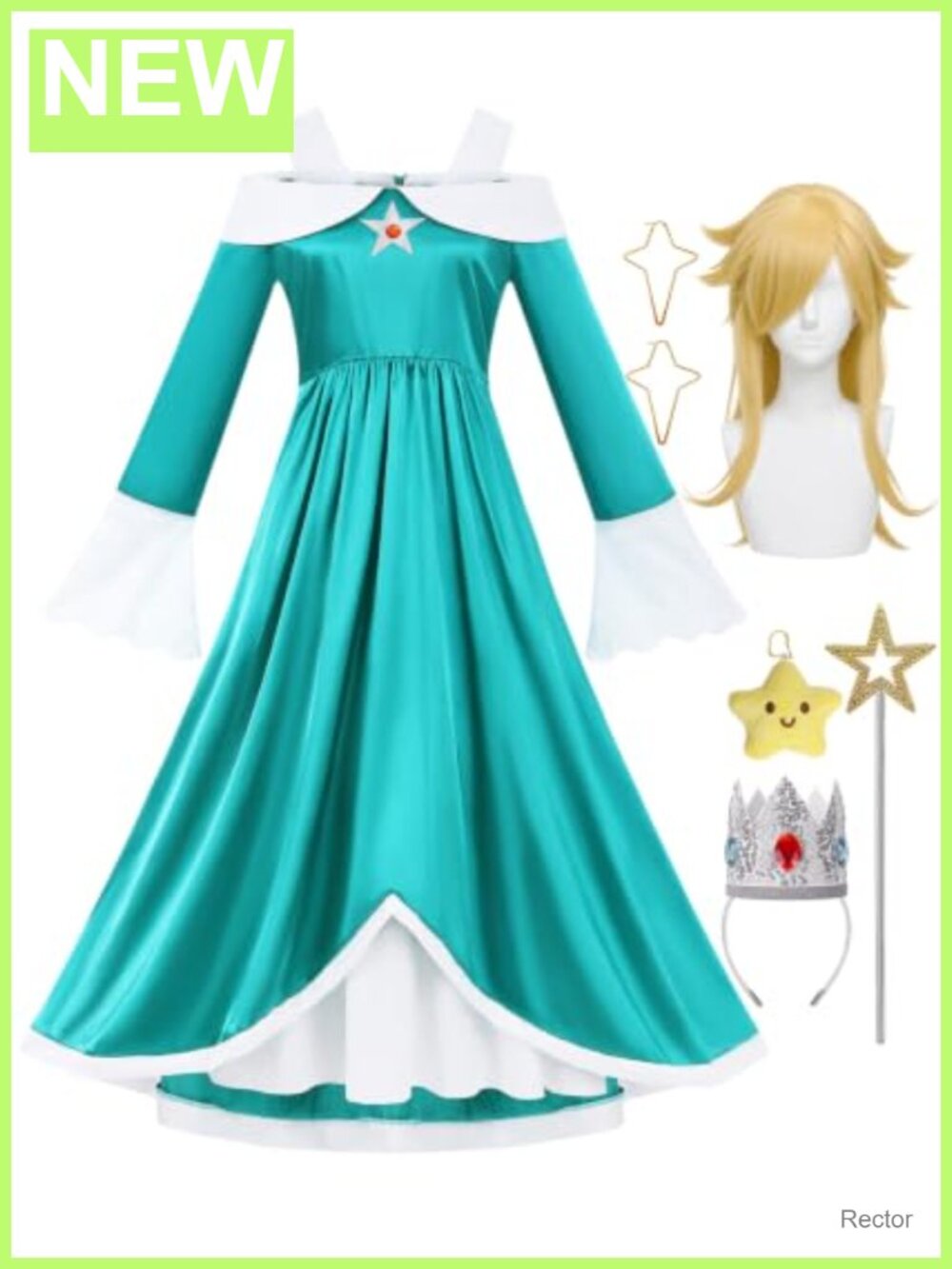 Princess Costume Set Dress Crown Wig Wand Earrings Plush Charm Adult